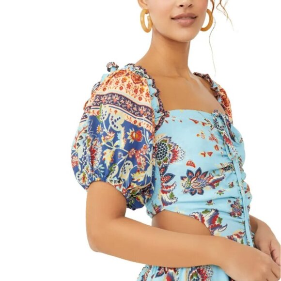 NWT Free People turquoise blue tropical floral print one piece jumpsuit, S - Picture 12 of 16